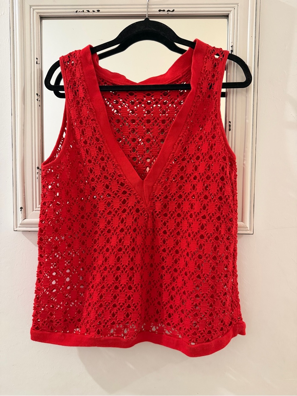 Red Crochet V-Neck Tank Top